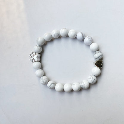 Natural Gemstone Bracelet with Paw & Heart Charm – Handcrafted Design
