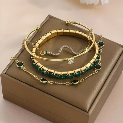 Green Gemstone Bracelet Set