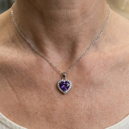 Amethyst Heart Radiance Necklace | White Gold