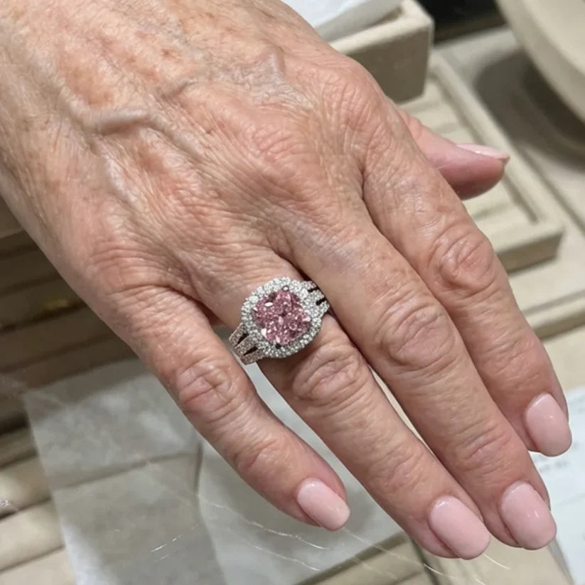 Blush Empress Halo Ring | White Gold