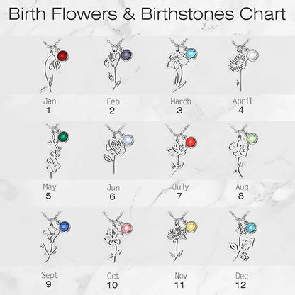 Birthstone Birth Flower Necklace Personalized