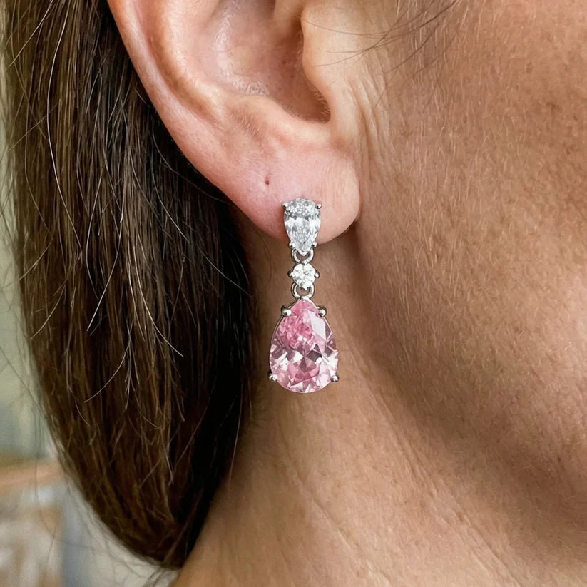 Mireya Blushflare Drop Earrings | White Gold