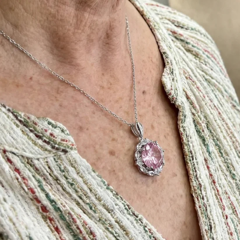 Rose Lotus Halo Necklace | White Gold