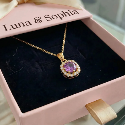 Amethyst Square Pave Necklace | Gold