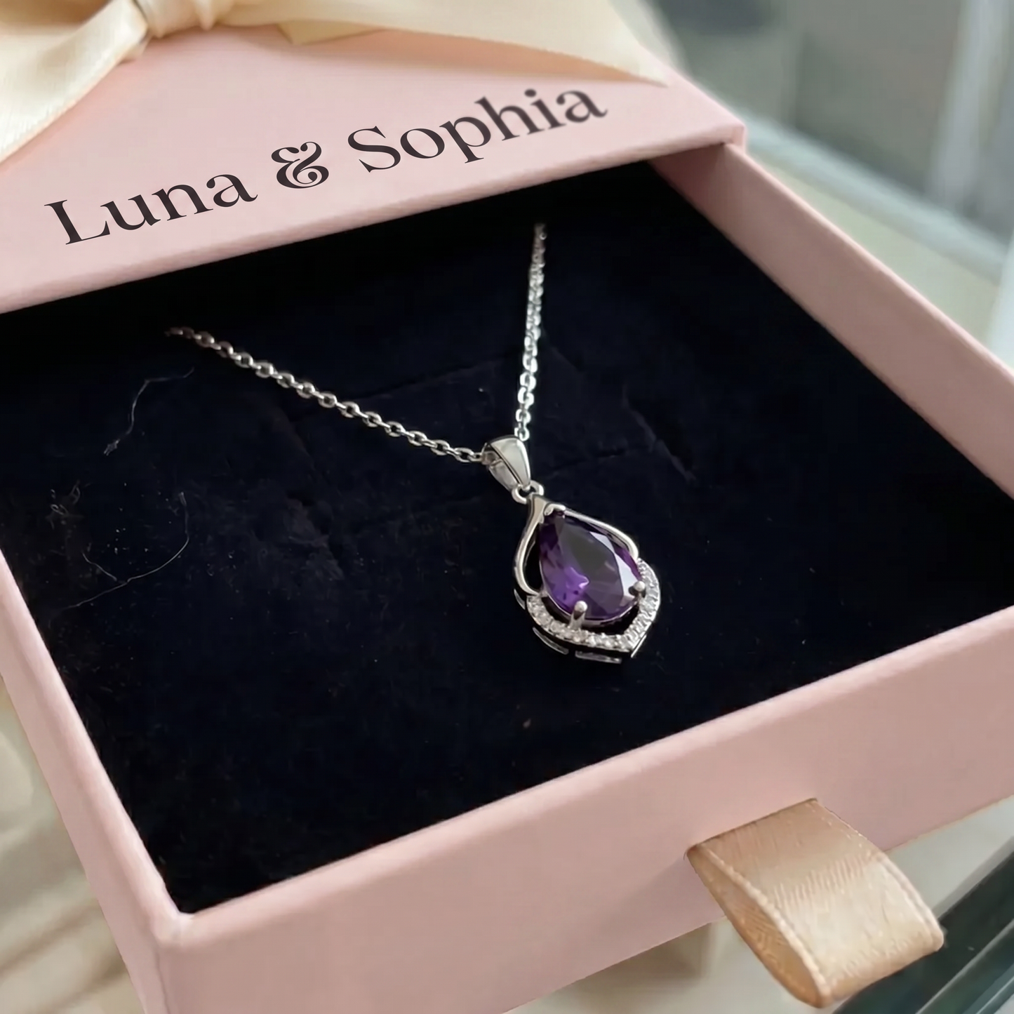 Selvara Crescent Drop Necklace | White Gold