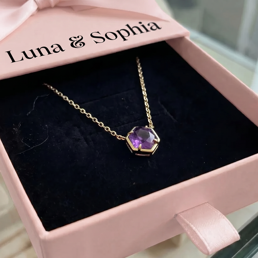 Amethyst Bezel Pendant Necklace | Rose Gold