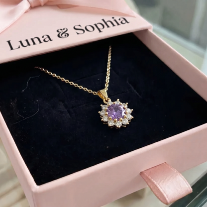 Amethyst Sunflower Necklace | Gold