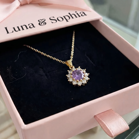 Amethyst Sunflower Necklace | Gold
