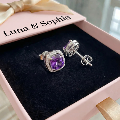 Amethyst Square Pave Studs | White Gold