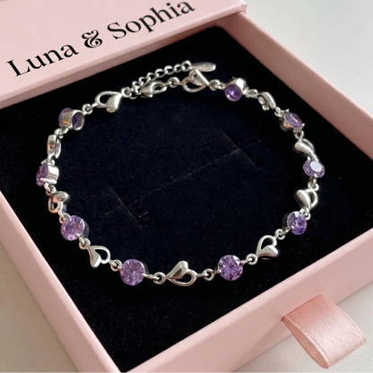 Heart Charm Amethyst Bracelet | White Gold