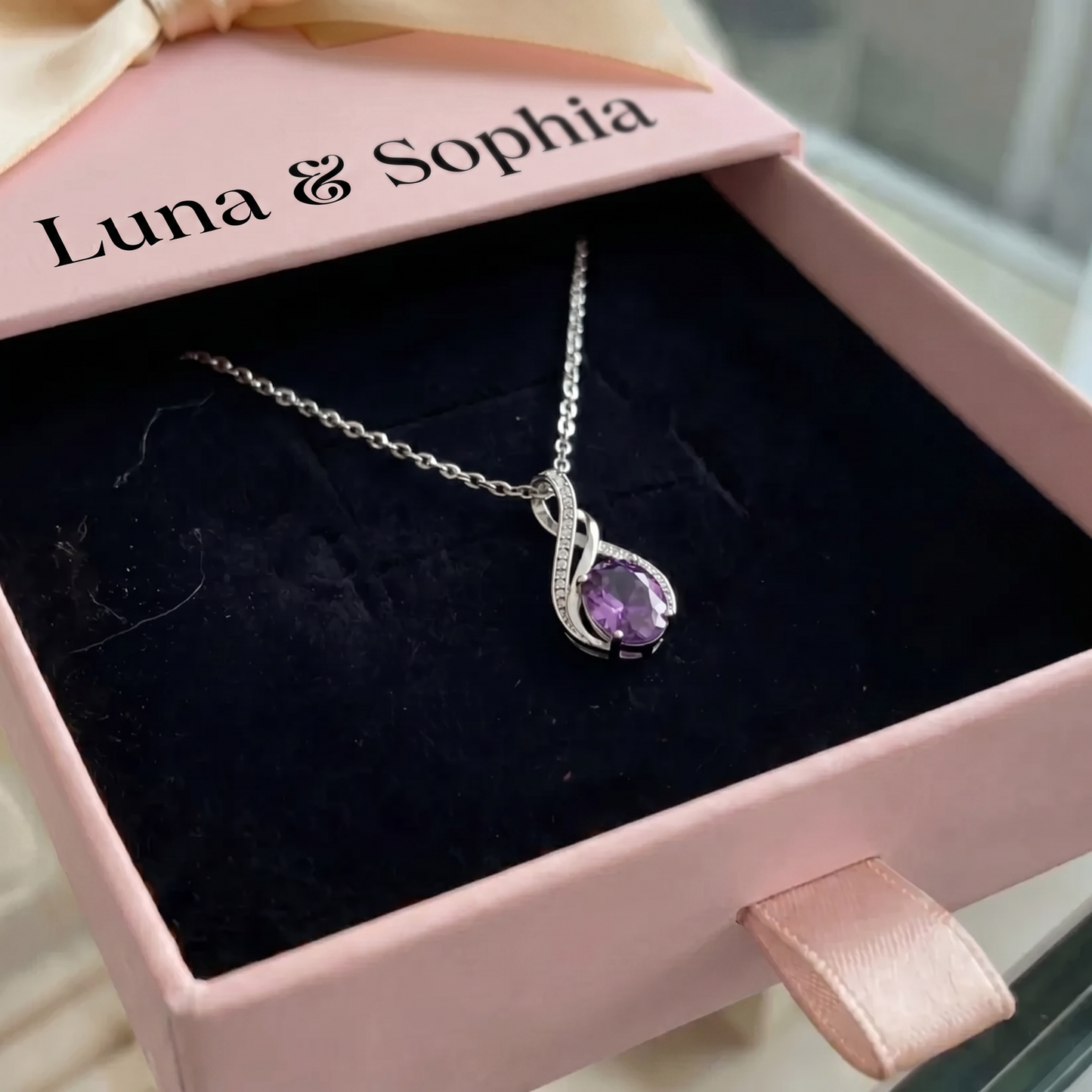 Amethyst Infinity Pave Necklace | White Gold