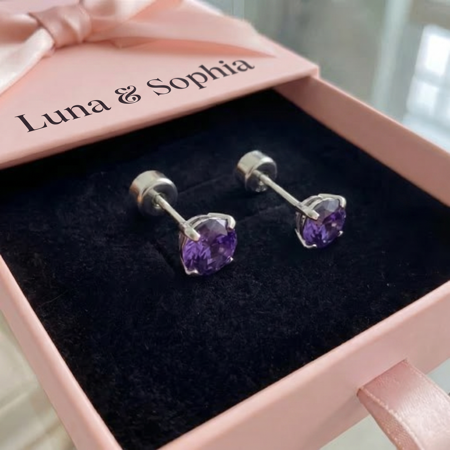 Amethyst Round Studs | White Gold