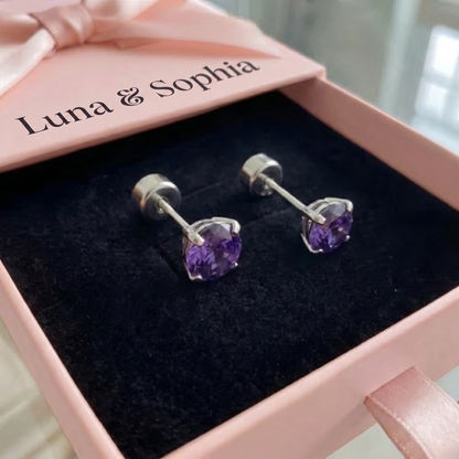 Amethyst Round Studs | White Gold