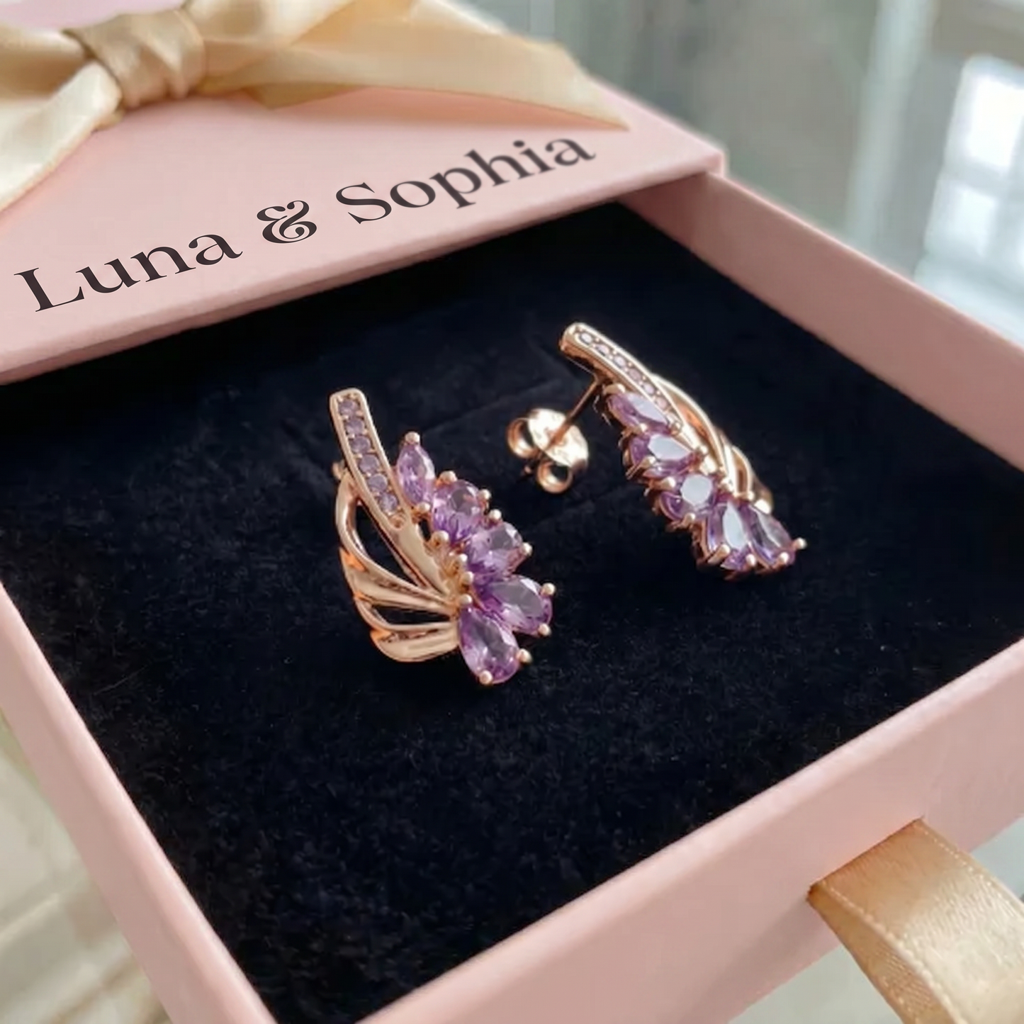 Viorelle Amethyst Wing Earrings | Rose Gold