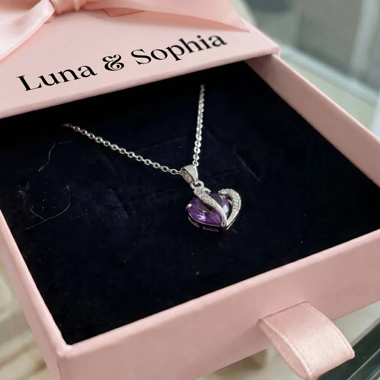Amethyst Two Heart Necklace | White Gold