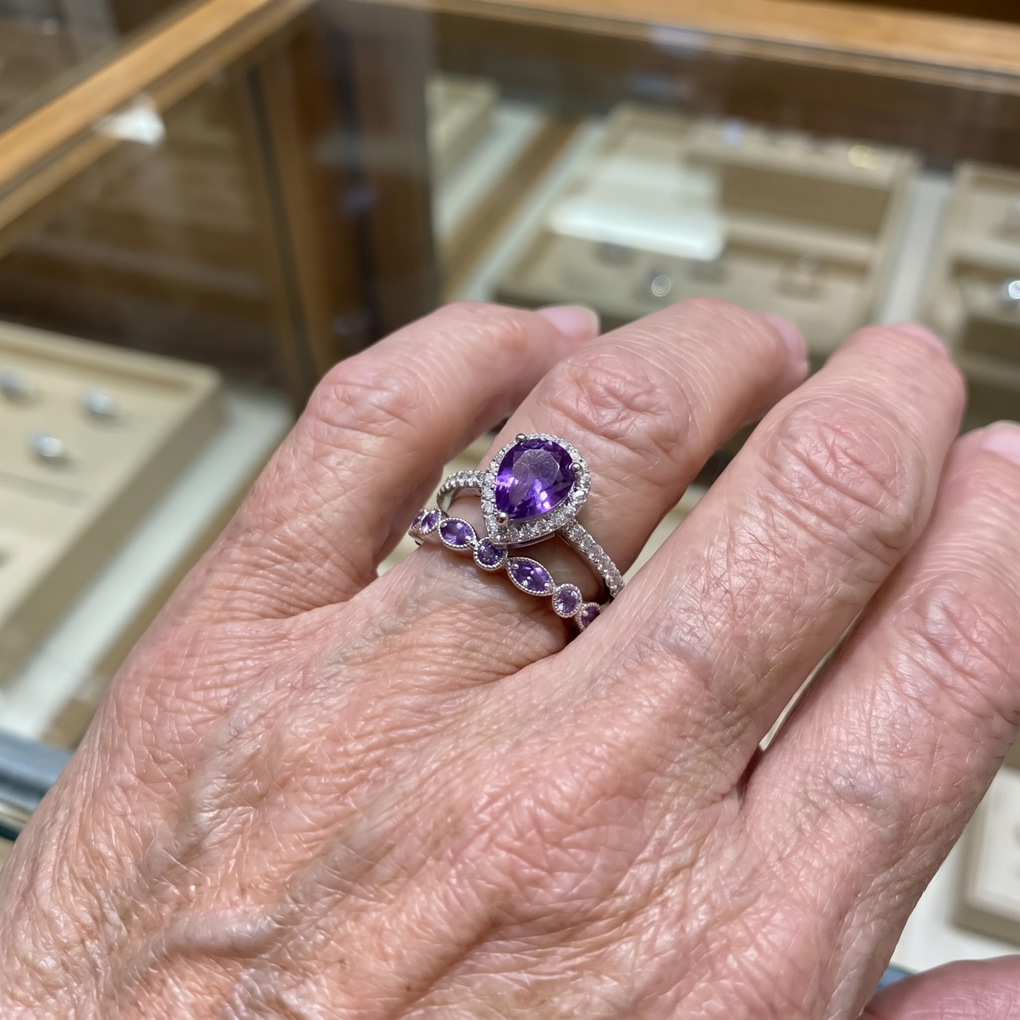 Teardrop Amethyst Ring Set | White Gold
