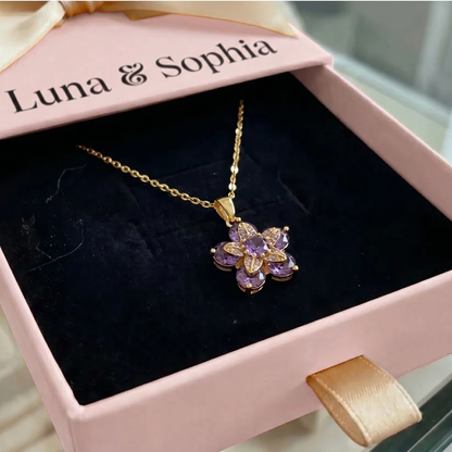 Amelyth Violet Flower Necklace | Gold