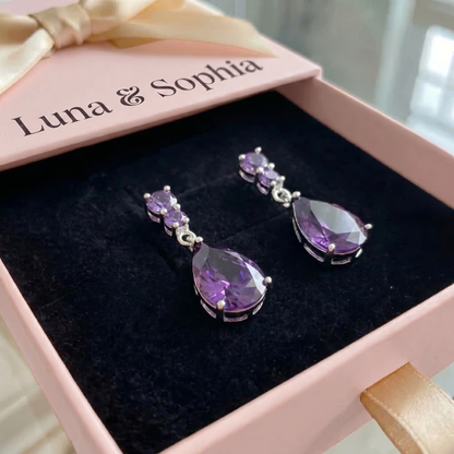 Amethyst Dewdrop Earrings | White Gold