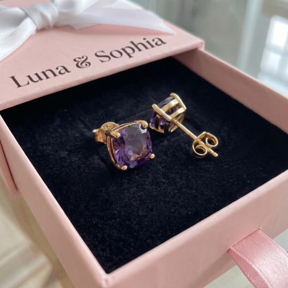 Amethyst Square Studs | Gold