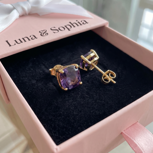 Amethyst Square Studs | Gold