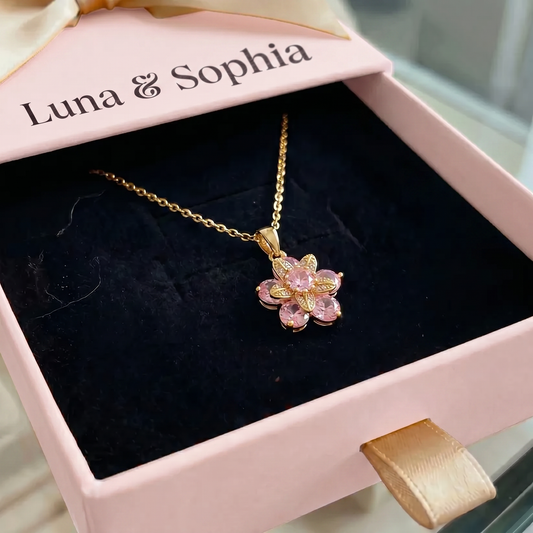 Amorea Pink Flower Necklace | Gold