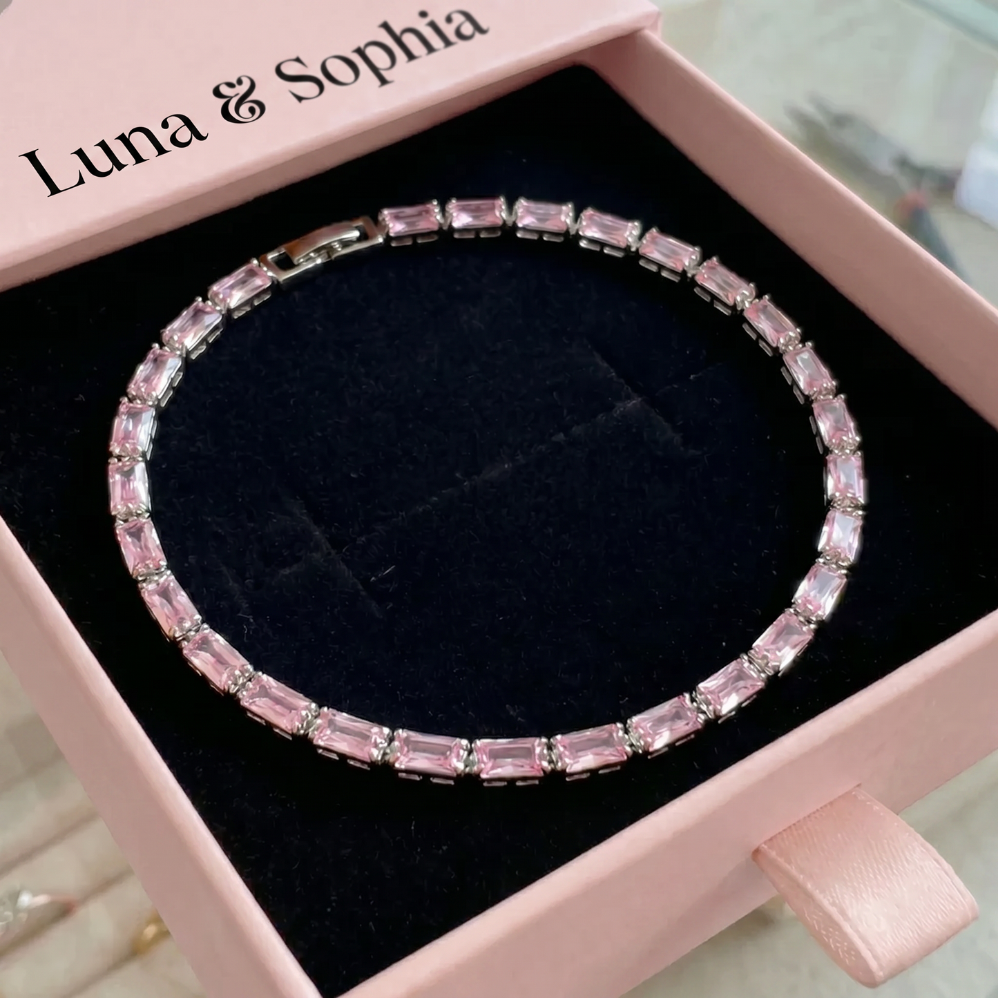 Pink Sapphire Prism Tennis Bracelet | White Gold