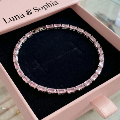 Pink Sapphire Prism Tennis Bracelet | White Gold
