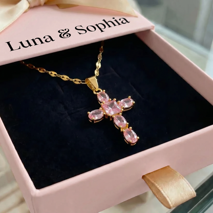 Rose Faith Cross Necklace | Gold