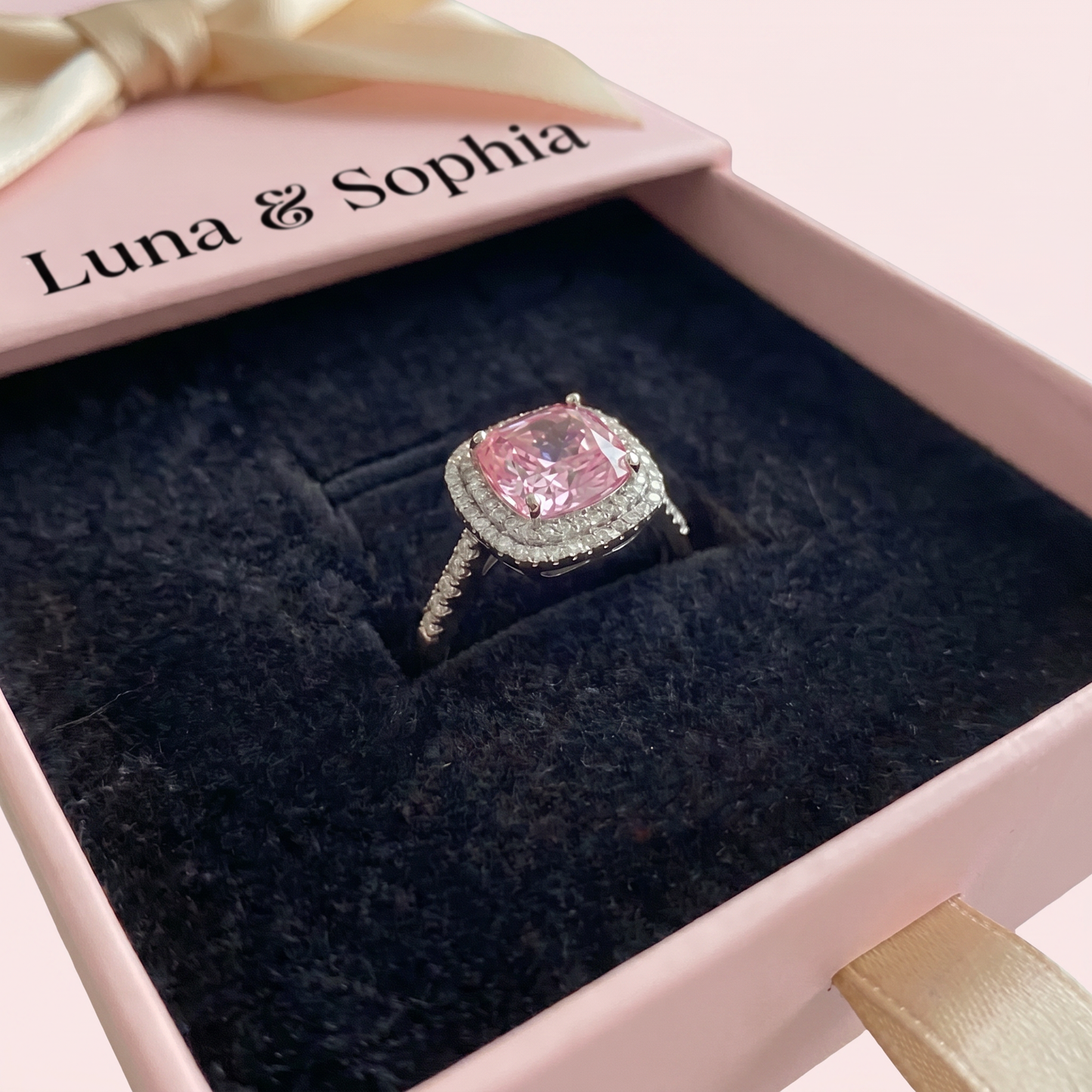 Cushion Pink Sapphire Ring | White Gold