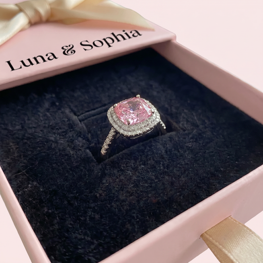 Cushion Pink Sapphire Ring | White Gold