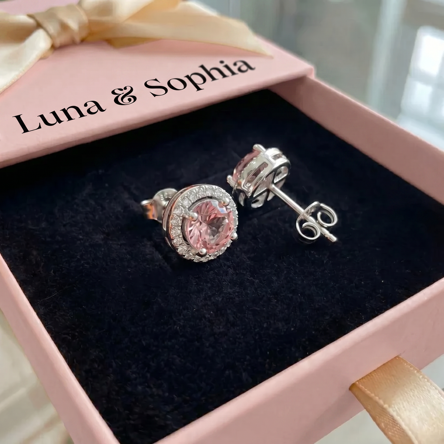 Pink Round Pave Studs | White Gold