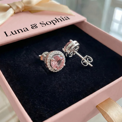 Pink Round Pave Studs | White Gold