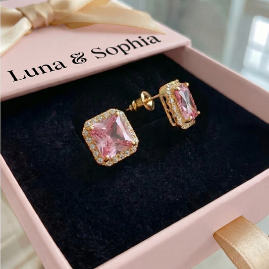 Pink Sapphire Pave Studs | Gold