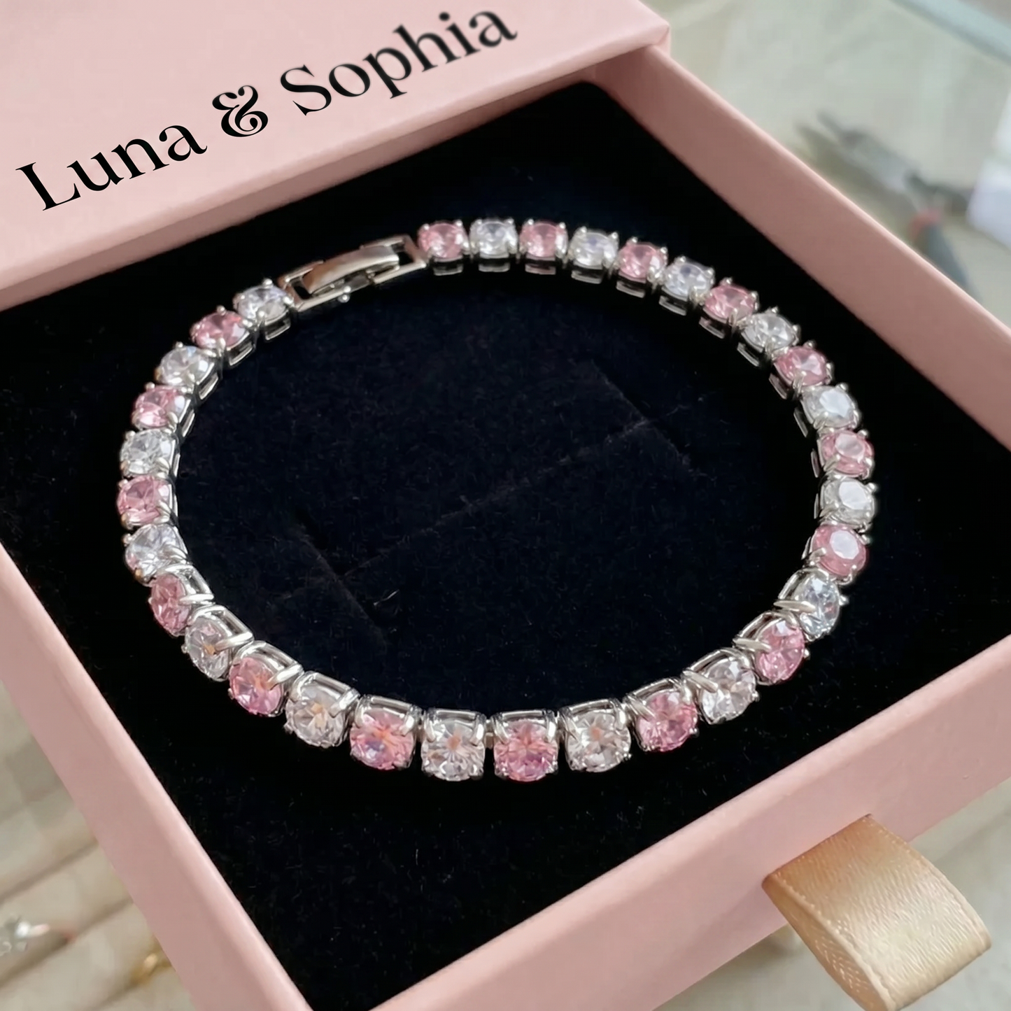 Pink Sapphire Duo Tennis Bracelet | White Gold