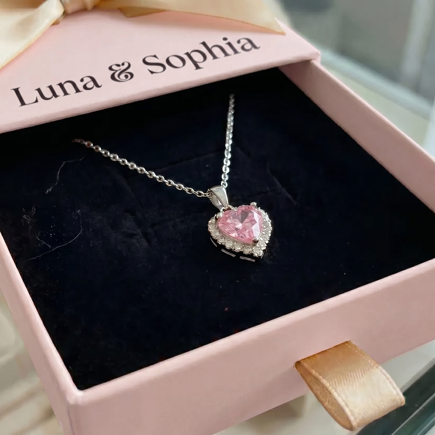 Pink Heart Radiance Necklace | White Gold