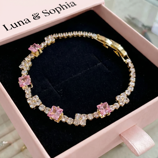 Blush Squares Tennis Bracelet | Gold