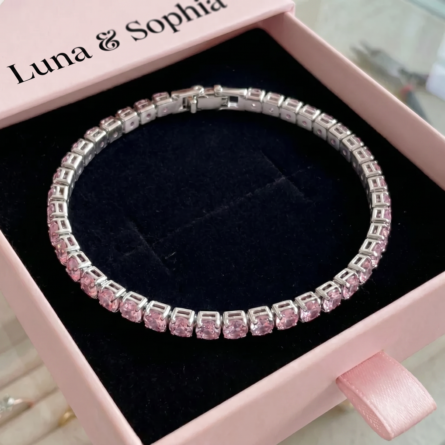 Pink Sapphire Tennis Bracelet | White Gold