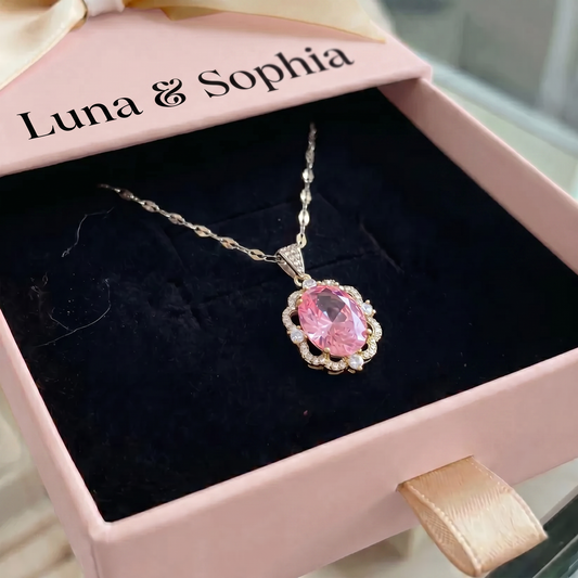 Rose Oval Crown Halo Necklace | White Gold
