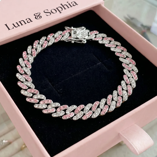Arctic Blush Cuban Bracelet | White Gold