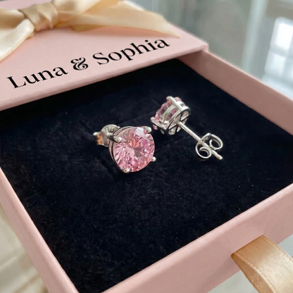 Pink Sapphire Round Studs | White Gold
